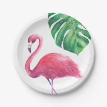Flamingo und Tropical Blätter Party Teller