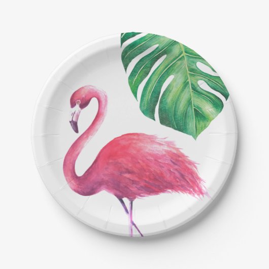 Flamingo und Tropical Blätter Party Teller (Vorderseite)
