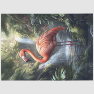 Flamingo und Wasserfall im Dschungel Dekoratives P Seidenpapier