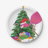 Flamingo und Weihnachtsbaum Pappteller (Vorderseite)