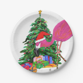 Flamingo und Weihnachtsbaum Pappteller