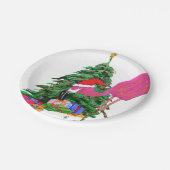 Flamingo und Weihnachtsbaum Pappteller (Schrägansicht)