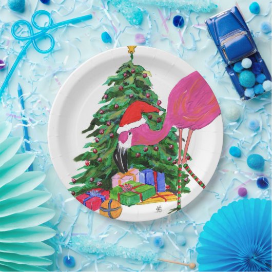 Flamingo und Weihnachtsbaum Pappteller (Party)