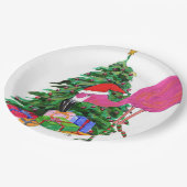 Flamingo und Weihnachtsbaum Pappteller (Schrägansicht)