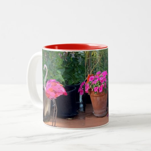 Flamingo-Ungeduld Zweifarbige Tasse (Vorderseite Links)