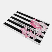 Flamingo Vibes nur Schwarz und Weiß Streifen Flami Fußmatte (Schrägansicht)