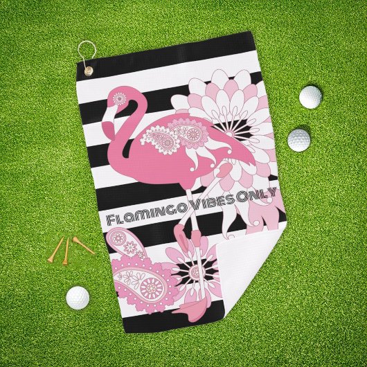 Flamingo Vibes Nur Schwarz & Weiß Streifen Flaming Golfhandtuch