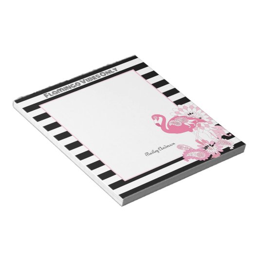 Flamingo Vibes Nur Schwarz & Weiß Streifen Flaming Notizblock (angewinkelt)