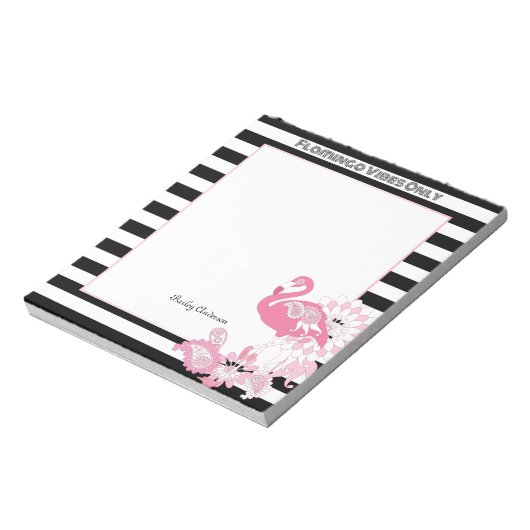 Flamingo Vibes Nur Schwarz & Weiß Streifen Flaming Notizblock (Rotiert)
