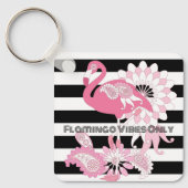 Flamingo Vibes Nur Schwarz & Weiß Streifen Flaming Schlüsselanhänger (Vorderseite)
