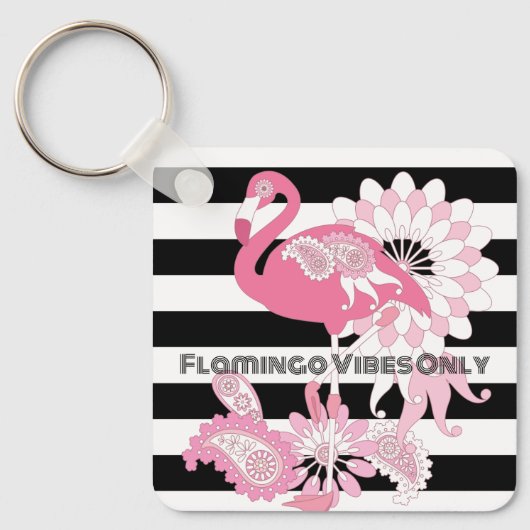 Flamingo Vibes Nur Schwarz & Weiß Streifen Flaming Schlüsselanhänger (Vorderseite)