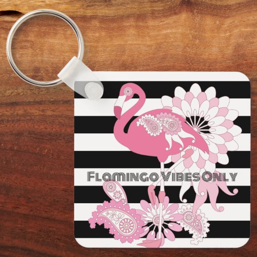 Flamingo Vibes Nur Schwarz & Weiß Streifen Flaming Schlüsselanhänger (Vorderseite)