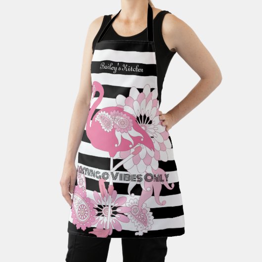 Flamingo Vibes Nur Schwarz & Weiß Streifen Flaming Schürze (InSitu)