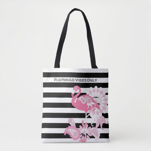 Flamingo Vibes Nur Schwarz & Weiß Streifen Flaming Tasche (Vorderseite)