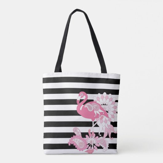 Flamingo Vibes Nur Schwarz & Weiß Streifen Flaming Tasche (Rückseite)