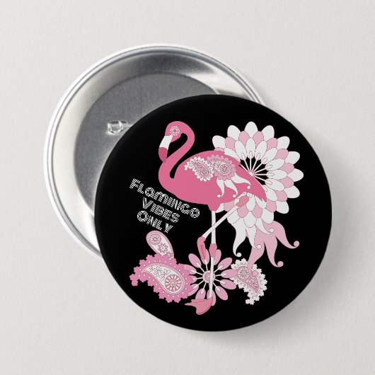 Flamingo Vibes Only Black Pink Flamingo Button (Vorne & Hinten)