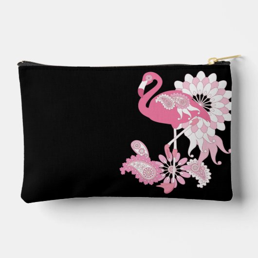 Flamingo Vibes Only Black Pink Flamingo Zubehörtasche (Rückseite)