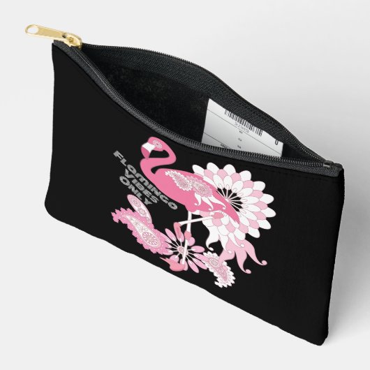 Flamingo Vibes Only Black Pink Flamingo Zubehörtasche (Offen)