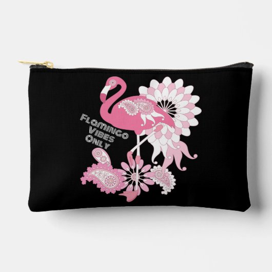 Flamingo Vibes Only Black Pink Flamingo Zubehörtasche (Vorderseite)