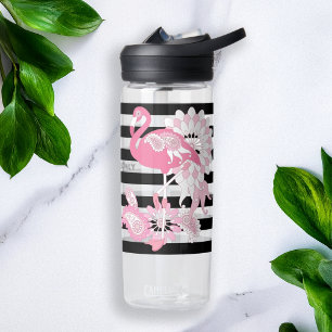 Flamingo Vibes only - Black Stripe Pink Flamingo Trinkflasche