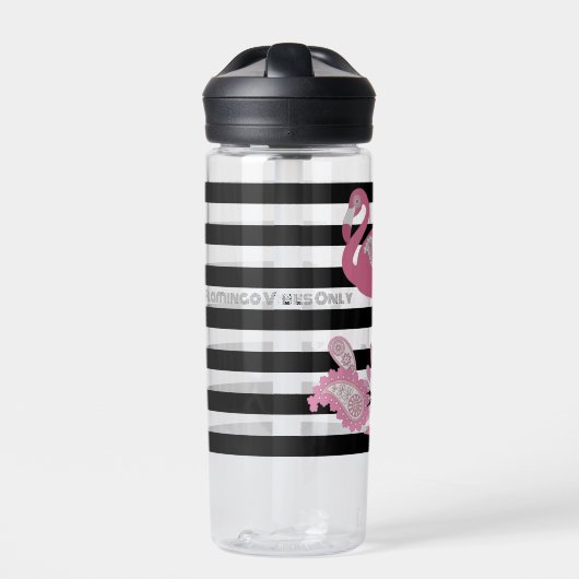 Flamingo Vibes only - Black Stripe Pink Flamingo Trinkflasche (Vorderseite)