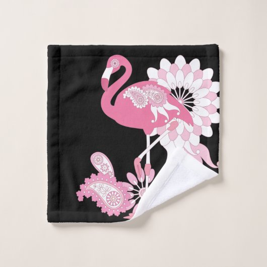 Flamingo Vibes only Black & White Strip Flamingo Badhandtuch Set (Waschlappen)
