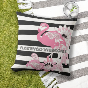 Flamingo Vibes only Black & White Strip Flamingo Kissen