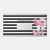 Flamingo Vibes only Black & White Strip Flamingo Schreibtischunterlage (Tastatur & Maus)