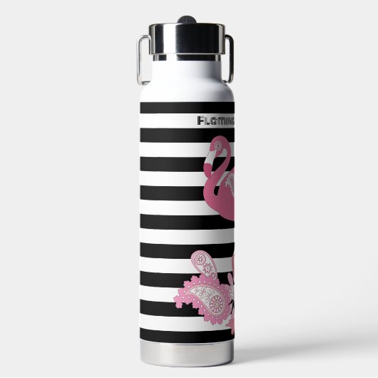 Flamingo Vibes only Black & White Strip Flamingo Trinkflasche (Vorderseite)