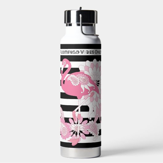 Flamingo Vibes only Black & White Strip Flamingo Trinkflasche (Links)