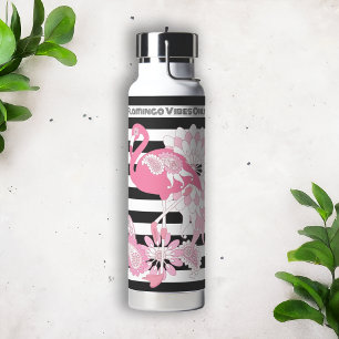 Flamingo Vibes Only Schwarz-Weiß gestreifter Flami Trinkflasche