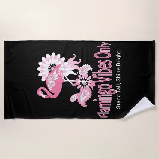 Flamingo Vibes Only Whimsical Pink Flamingo Strandtuch (Vorderseite)