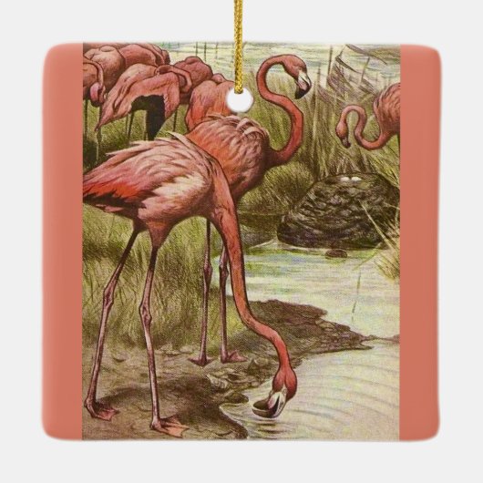 Flamingo Vintag Illustration Keramikornament (Rückseite)