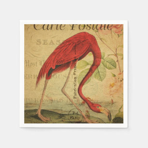 Flamingo-Vintage-Postkarten-Malerei Serviette