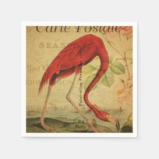 Flamingo Vintage Postkartenmalerei Serviette (Vorderseite)