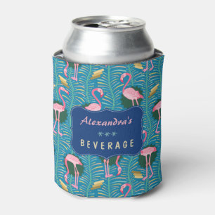 Flamingo Vögel 20er Jahre Deco Farne Muster Blau B Dosenkühler