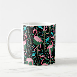 Flamingo-Vögel 20er Jahre Deco-Farne Muster Schwar Kaffeetasse