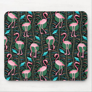 Flamingo-Vögel 20er Jahre Deco-Farne Muster Schwar Mousepad