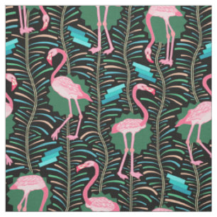 Flamingo-Vögel 20er Jahre Deco-Farne Muster Schwar Stoff