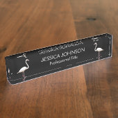 Flamingo Vögel auf Schwarz Elegant Namensplakette (Seite)