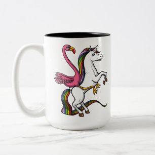 Flamingo-Vogel, der magisches Einhorn reitet Zweifarbige Tasse