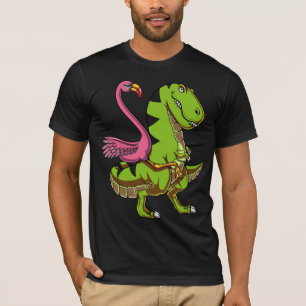 Flamingo-Vogel, der T-Rex Dinosaurier reitet T-Shirt