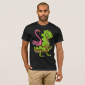 Flamingo-Vogel, der T-Rex Dinosaurier reitet T-Shirt (Vorne ganz)