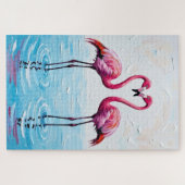 Flamingo-Vögel-Herz-Silhouette-Malerei Puzzle (Horizontal)