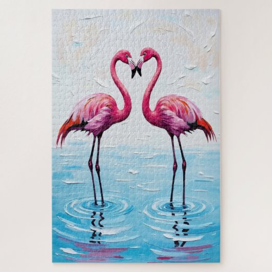 Flamingo-Vögel-Herz-Silhouette-Malerei Puzzle (Vertikal)
