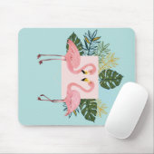 Flamingo-Vögel mit Blätter | Flamingo Palm - Blätt Mousepad (Mit Mouse)
