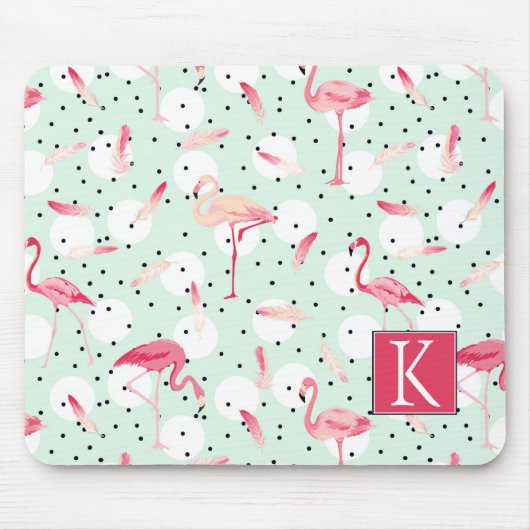 Flamingo-Vogel mit Federn | addieren Ihre Initiale Mousepad (Vorne)