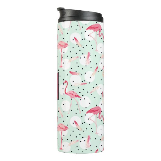 Flamingo-Vogel mit Federn | addieren Ihre Initiale Thermosbecher (Nach rechts gedreht)
