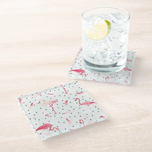 Flamingo-Vogel mit Federn Glasuntersetzer (Schrägansicht)