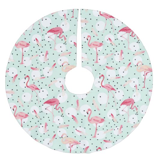 Flamingo-Vogel mit Federn Polyester Weihnachtsbaumdecke (Vorderseite)